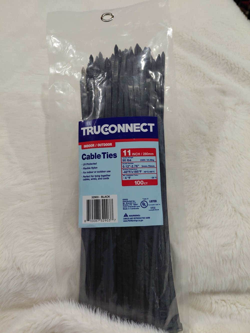 NWT TRUCONNECT Black 11" Cable Ties - 100ct